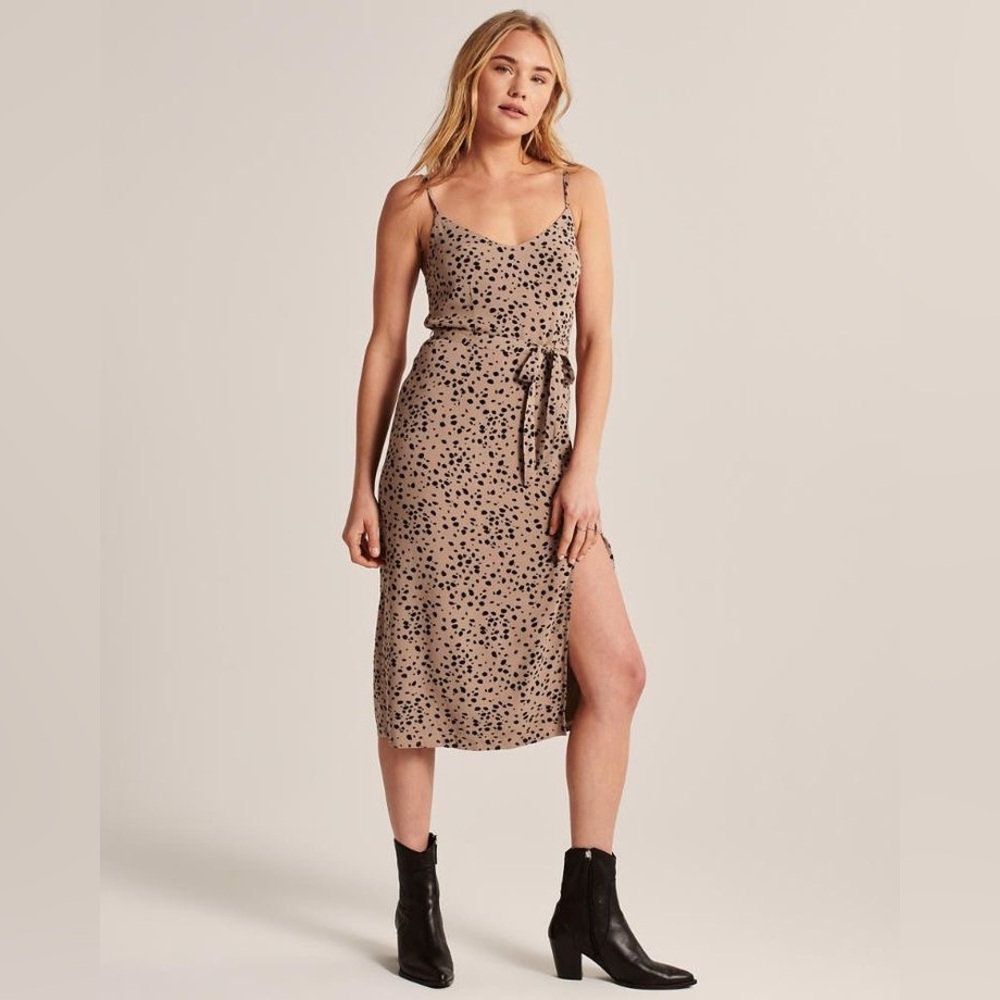 Spotted Tan Abercrombie & Fitch Satin Cami Slip Dress Never Worn
